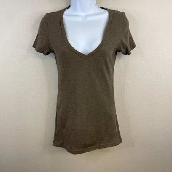 Y2K American Eagle Vintage Top Womens Small Brown Elena V Neck Mid Length Layer - Picture 1 of 10